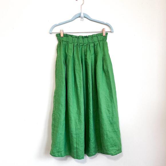 Buykud Linen Womens Midi Skirt Size M Green Boho Pull On Pockets Boho Coastal - Picture 2 of 7